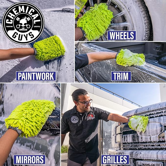 Chemical Guys Chenille Premium Scratch-Free Microfiber Wash Mitt for Car Washing - Lime Green,Ultra-Soft Car Wash Glove,Swirl-Free Finish,Safe for Trucks,SUVs,Motorcycles,and More,(Pack of 12)