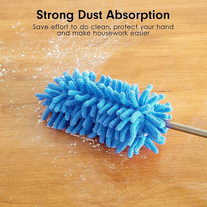 Microfiber Duster for Cleaning, Tukuos Hand Washable Dusters with 2pcs Replaceable Microfiber Head, Extendable Pole, Detachable Cleaning Brush Tool for Office, Car, Window, Furniture, Ceiling Fan