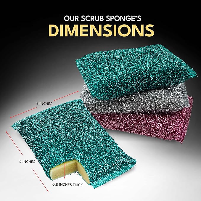 Sponges for Kitchen (3Pc Pack) - Non Scratch Dish Sponge or Dish Scrubber for Dishwashing - Kitchen & Household Cleaning Scrub - Scrubbers for Dishes, Pots, Pans, Sink - Durable & Long Lasting