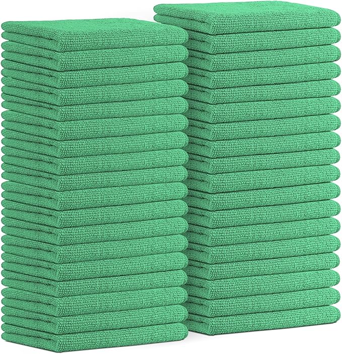 Avalon Towels Microfiber Cleaning Cloths (Value Pack of 36) - Size 16 x 16 Inches, Highly Absorbent Cleaning Rags, Lint Free, Reusable and Washable, Microfiber Towels for Cars (Green)