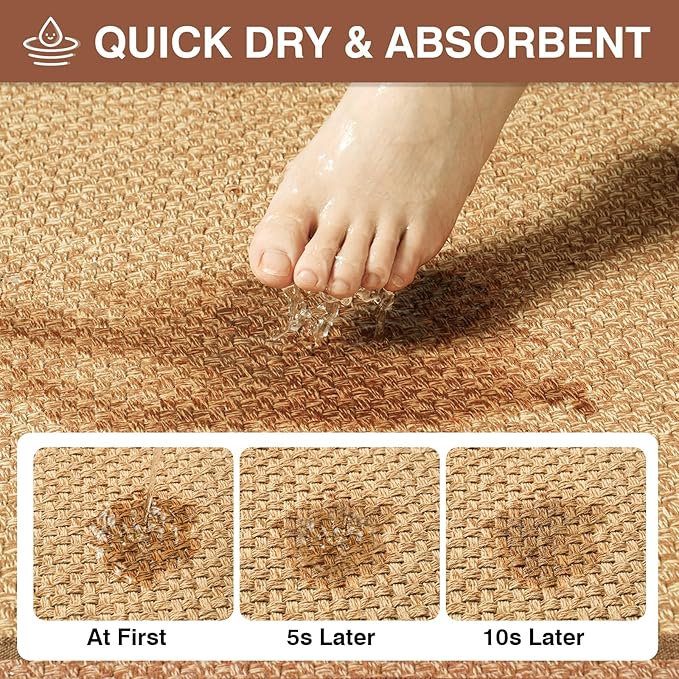 YDKGL Quick Dry Absorbent Bathroom Rugs Mat Non Slip Bath Mat Ultra Thin Bath Mats Bathroom Mat Floor Rubber Backed Fit Under Door Woven Washable Bath Rugs Brown 16x24
