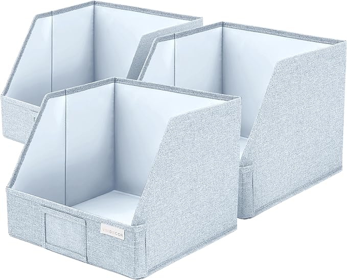 VIVIDECOR Trapezoid Storage Bins – 12"x12"x10"x 4" Closet Shelf Organizer & Baskets, Fabric Storage Baskets, Collapsible Organizer Boxes for Towels, Baby Clothes, Spring Wardrobes – Light Blue, 3 Pack