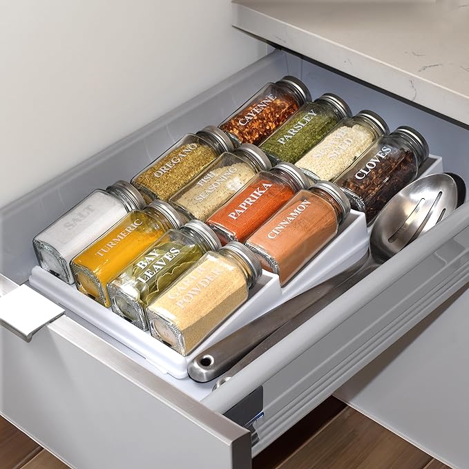 3 Tier Spice Drawer Organizer with Non-Skid Storage Tray for Kitchen