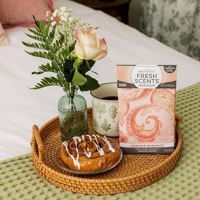 Fresh Scents Scented Sachets | Summer Romance | Home Fragrance | Long Lasting (Up to 6 Months) | Air Freshener for Closets, Drawers, & Cars | 6 Pack