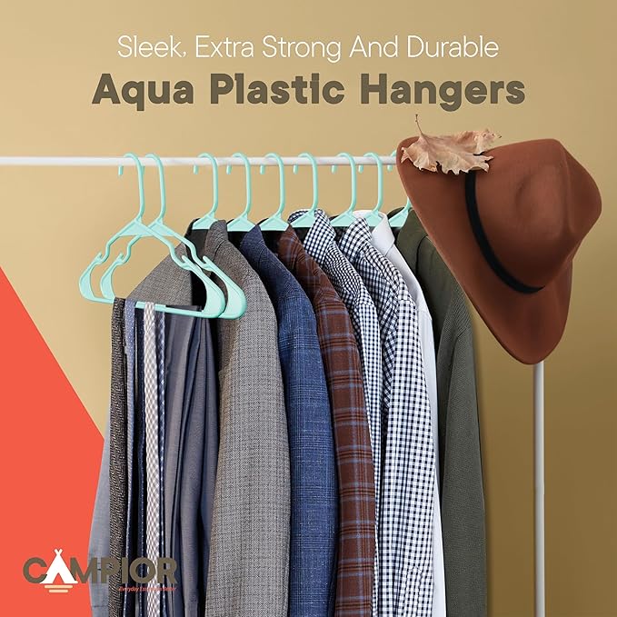 Plastic Clothes Hangers – Heavy Duty Hanger Set, for Organizing Clothes, Dresses, and Coat, Holds Up to 5 lbs, Space-Saving Hangers with Non-Slip Shoulder Grooves, Pack of 80, Aqua