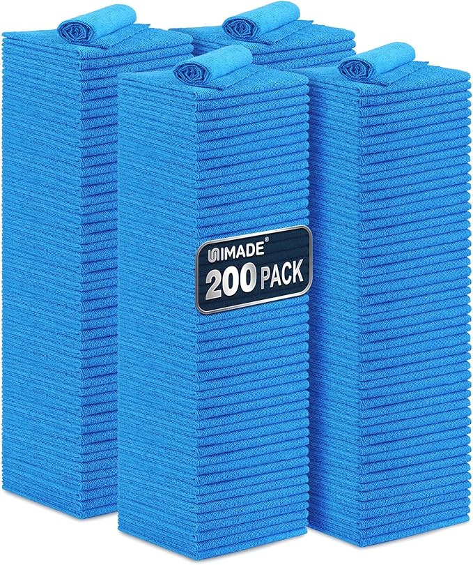 Shop Towel Rag, 200 Pack Reusable Rags Bulk Microfiber Cleaning Cloth Lint Free Towels for Car Kitchen Automotive Bar Mechanic Restaurant Garage, 11.5"x 11.5", Blue