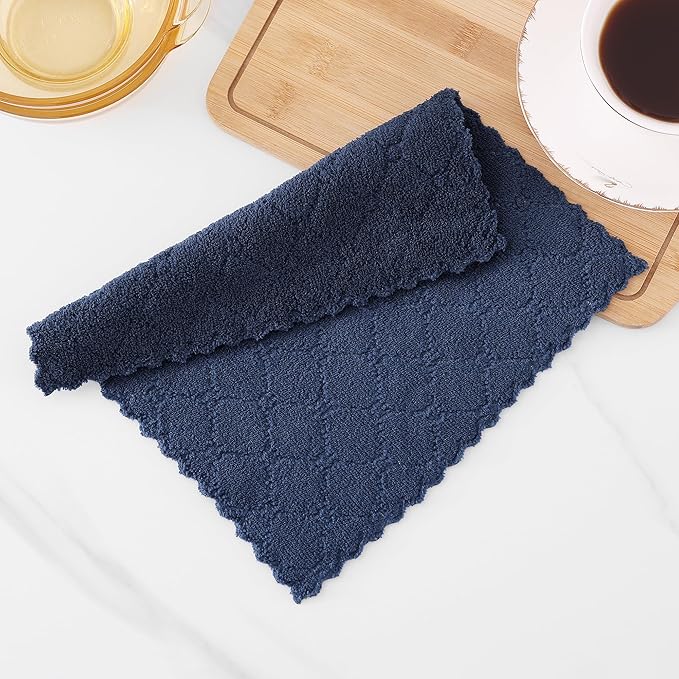 Homaxy 12 Pack Kitchen Dish Cloths (10 x 10 Inches, Navy Blue), Super Soft and Absorbent Coral Velvet Dish Towels, Nonstick Oil Fast Drying Microfiber Cleaning Cloth, No Lint Household Dishcloths