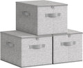 SONGMICS Foldable Storage Organizer Boxes, Set of 3 Storage Basket Bins with Lids, Handles, Clothes Organizer, 15.7 x 11.8 x 9.8 Inches, Non-Woven Fabric, Dove Gray URZB003W01