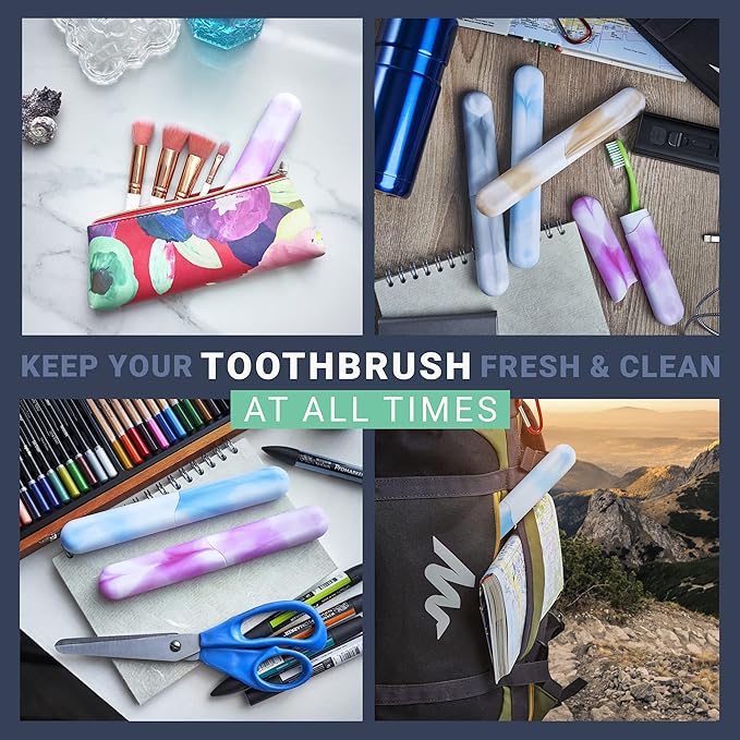 4 Pack Elite Travel Toothbrush Case with Drainage Holes–Portable, Breathable Plastic Toothbrush Holder Travel Covers–Ideal for Camping, Trips & Daily Use Cute Tooth brush Cover Container– Multi Colors