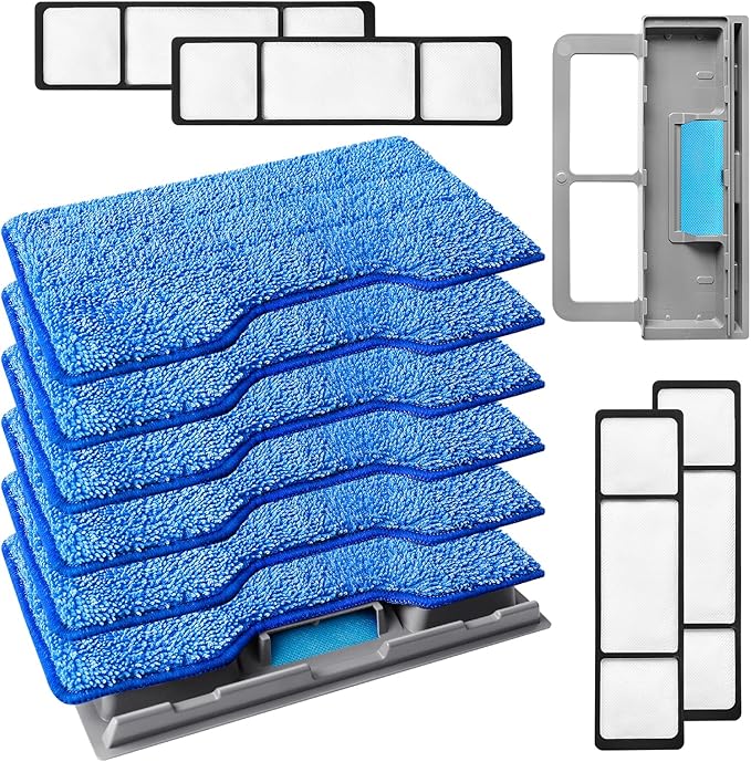 KEEPOW Reusable Mop Replacement Pads Compatible with Shark Vac Mop VM252 VM200 VM401 VM180 VM252GN VC205 VM250, Vacuum Mop Pads Refills for Hardwood Floor with Upgraded Dirt Chamber, Blue, 6+4+2 Pack