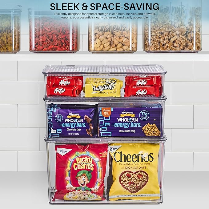 Sorbus Pantry Storage Organizer with Lids- Clear Plastic Refrigerator Organizer Bins- Multi Purpose & Versatile Stackable Cabinet Organizers- Cosmetics, Laundry, Office Supplies Food Organizer- 2 Pack