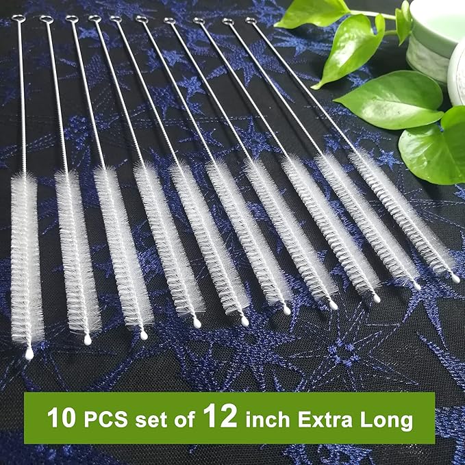 Straw Cleaner Brush Extend 12 inch, Extra Wide 12mm diam Pipe Cleaners, Extra Long Straw Brush for Sippy Cup, Water Bottle and Tubes, Drinking Straw Cleaning brush Set 10 Pack