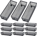 Neudeco Silverware Organizer,Mesh Drawer Organizer for Kitchen，Metal Utensil Organizer for Flatware, Knives, Spoons,Cosmetic (Black 9 * 3 * 2 inch Pack12)
