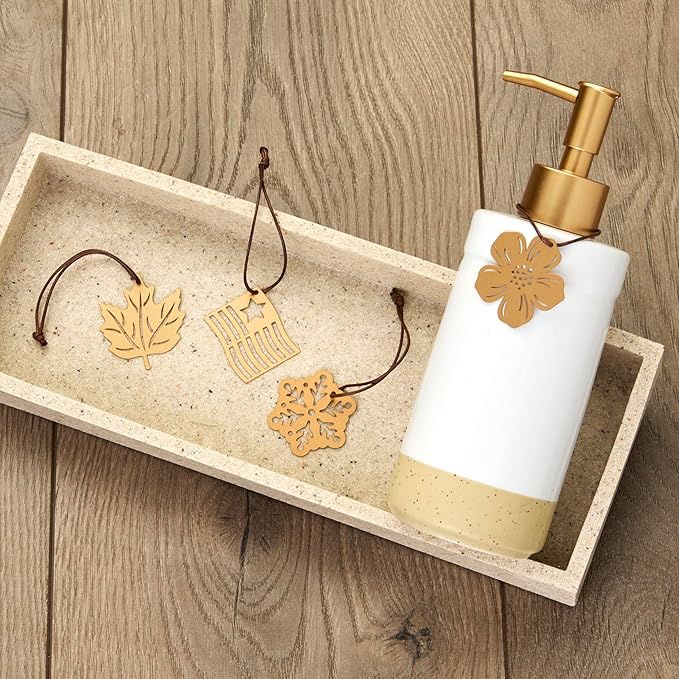 SKL Home Seasonal Charm Soap/Lotion Dispenser Gift Set with 4 Interchangeable Stainless Steel Charms, Refillable for Bathroom & Kitchen, Warm Gold