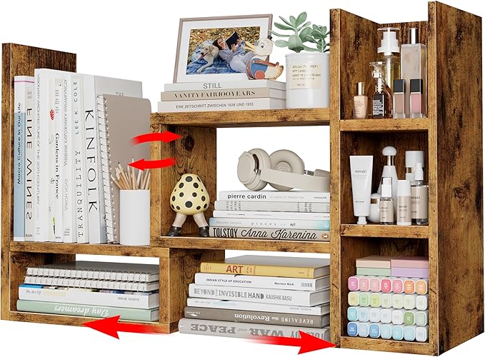 Desk Shelves Desktop Orgnizer Shlef - Rustic Office Organization for Top of Desk Organizers and Accessories Corner Bookshelf Table Top Shelving Small Hutch Decorations for Office