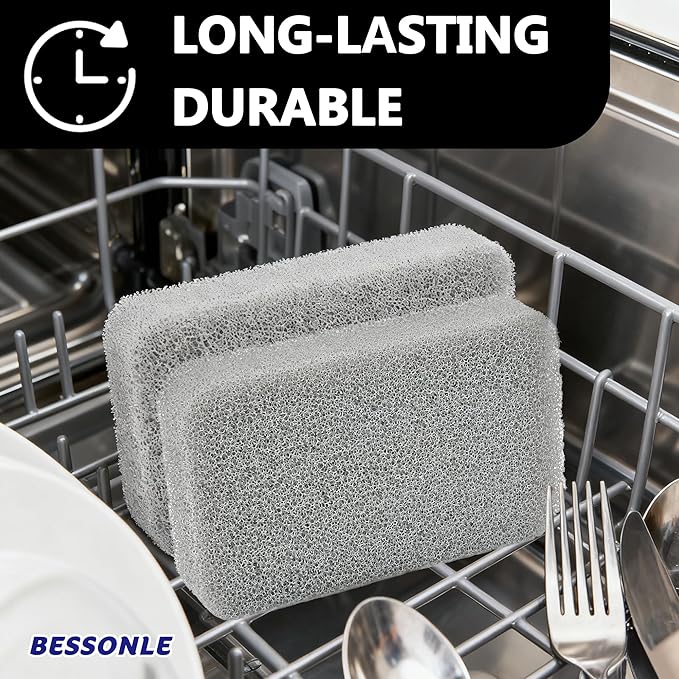 8 Pack Silicone Scrubbing Sponges, Heavy-Duty, Non-Scratch Kitchen Sponges - Reusable, Odor-Free, Perfect as Cleaning for Dishes, Non-Stick, Countertops (Grey)