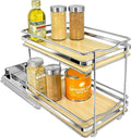 LYNK PROFESSIONAL® Élite™ Pull Out Spice Rack Organizer for Inside Kitchen Cabinets - 6-3/8 inch Wide - Slide Out Drawer – Wood/Chrome Sliding Spice Organization for cabinet - Spice Racks - 2 Tier