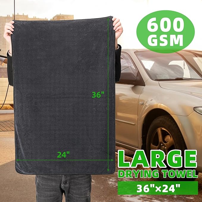 CADONO Large Microfiber Car Drying Towel, Ultra Absorbent Microfiber Cleaning Cloth for Cars, Bath Towels, No Streaks, Scratches, or Water Spots Double-Twist Pile Design(36"x 24")