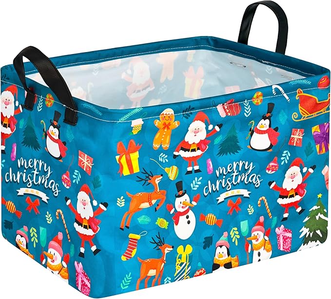 Christmas Basket for Kids Gingerbread Santa Claus Snowman Storage Baskets Collapsible Nursery Hamper Waterproof Clothes Toy Bin Book Shelf Gift Basket Cube Xmas Party Decor