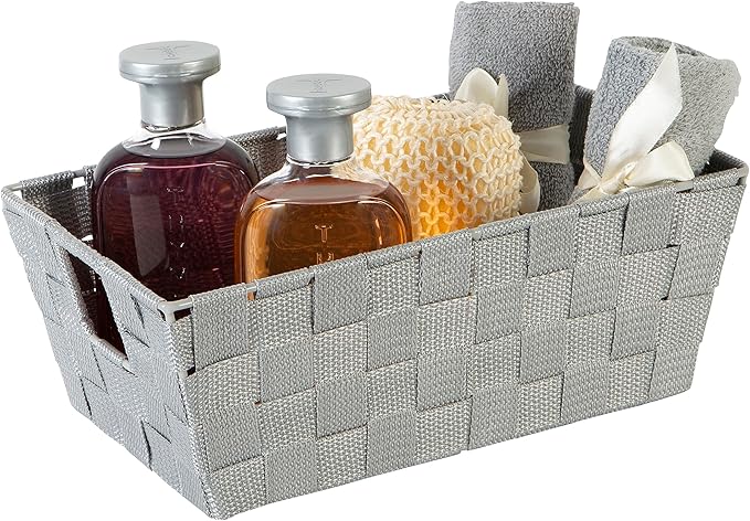 Simplify 2 Pack Small Woven Storage Shelf Basket | Organization | Bathroom | Accessories | Heather Grey