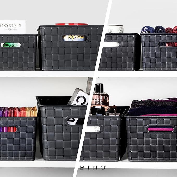 BINO | Plastic Storage Baskets Small - Black | THE STABLE COLLECTION | Multi-Use Storage | Rectangular Cabinet Organizer | Baskets For Organizing with Handles | Home Office Organization and Storage