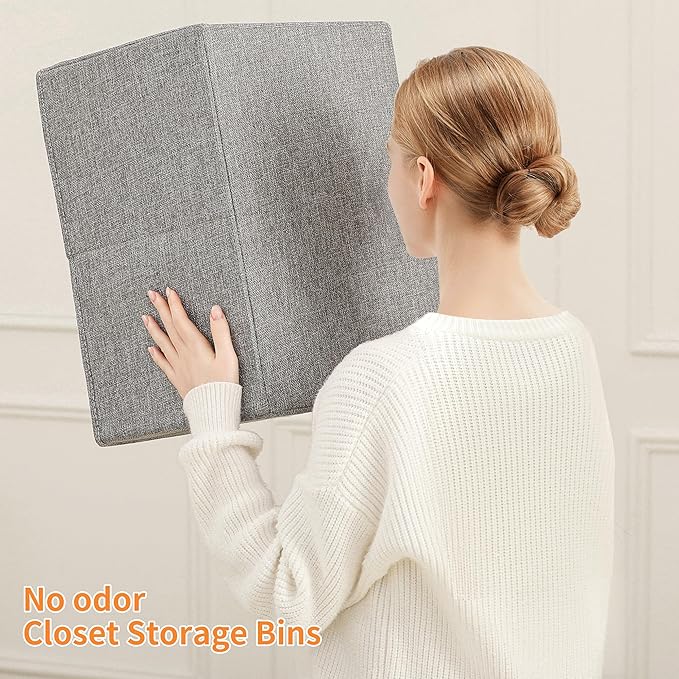 Linen Folding Storage Bins, 3 Pack Large Storage Baskets, Washable, Clothing Storage Bins with Handle, Closet Organizer for Storage Sweater,Sheets(dark grey, 18½"x13½"x8½")