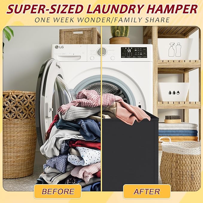 195L Laundry Hamper 3 Section,Large Laundry Hamper with Lid,Dirty Clothes Hamper with 3 Inner Bags,Collapsible Laundry Basket Organizer for Laundry Room,Bedroom,Laundry Sorter Hamper 3 Compartment