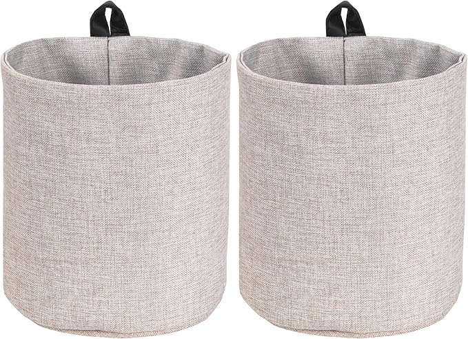 Bigso Box of Sweden Soft Hang Around Hanging Storage Basket Small | For Organizing Everyday Necessities | Collapsible Wall Hanging Storage Basket for Closets | 6.7" x 6.7" | Small | Beige (Pack of 2)
