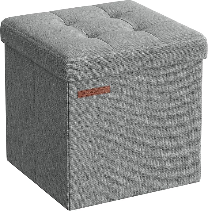 SONGMICS Storage Ottoman, Foldable Small Ottoman Foot Rest, 11.8 Inches Foot Stool, Cube Ottoman with Storage, Load up to 286 lb, for Living Room, Bedroom, Dorm, Light Gray ULSF028G02