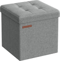 SONGMICS Storage Ottoman, Foldable Small Ottoman Foot Rest, 11.8 Inches Foot Stool, Cube Ottoman with Storage, Load up to 286 lb, for Living Room, Bedroom, Dorm, Light Gray ULSF028G02