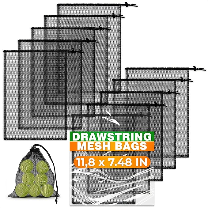 10 PCs Small Net Bag – 11.8x7.48" Nylon Mesh Bags With Drawstring – Lightweight, Breathable, Reusable Storage for Travel, Gym, Swimwear, Laundry, Sports, Beach Gear, Camping & Daily Organization