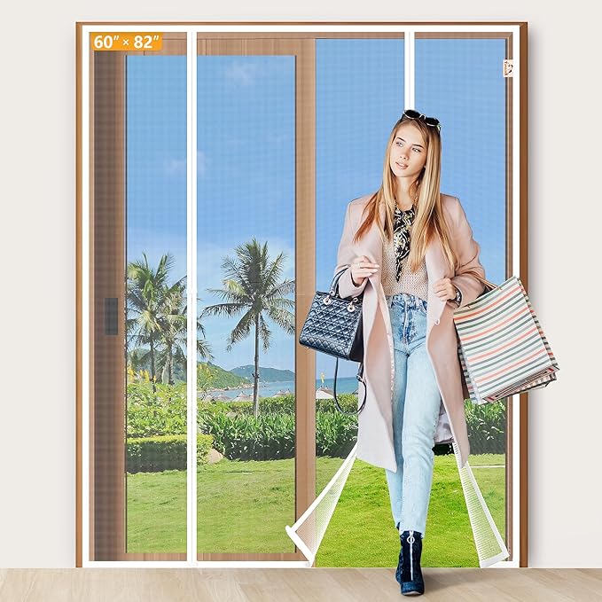 Yotache White Magnetic Screen Door Fit 60" x 82" Doors, Screen Size 62" x 83" Double Door Screen Mesh for Sliding Door