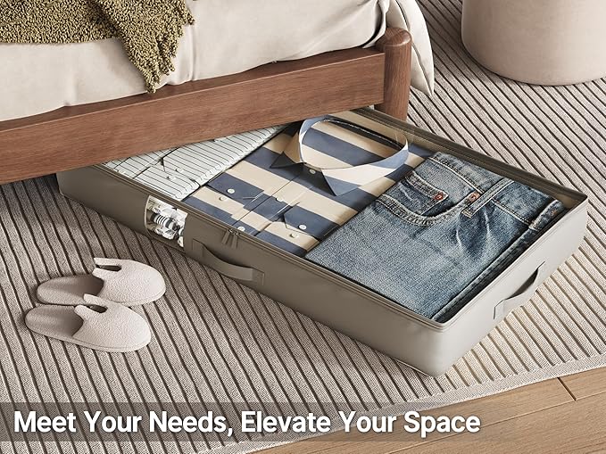Under Bed Storage Containers with Window, Closet Organizers and Storage Bags, Foldable Underbed Storage Bags for Blankets, Clothing, Comforter, Linen Sheets, Wrapping Paper, 4 Pack, Grey