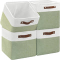 4-Pack Foldable Fabric Storage Cubes 11x11 Inch, Sturdy Cube Organizer Bins with Leather Handles, Storage Baskets for Closet Shelves and Home Organization(White/Green)