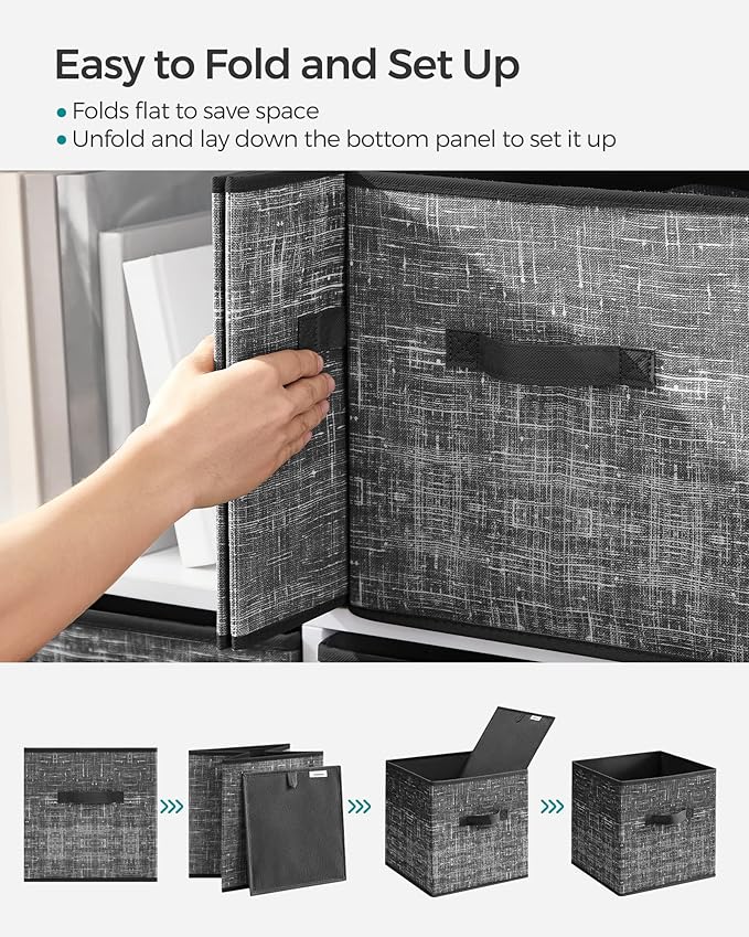 SONGMICS Storage Cubes, 11.8-Inch Non-Woven Fabric Bins with Double Handles, Set of 6, Closet Organizers for Shelves, Foldable, for Clothes, Classic Black UROB030B01
