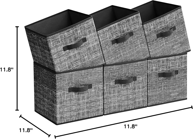 SONGMICS Storage Cubes, 11.8-Inch Non-Woven Fabric Bins with Double Handles, Set of 6, Closet Organizers for Shelves, Foldable, for Clothes, Classic Black UROB030B01
