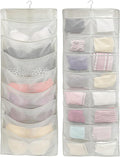 Simple Houseware Double-Sided Hanging Closet Organizer, 24-Pocket Bra & Underwear Storage with Rotating Hanger, Mesh Fabric, Gray, 1 Pack