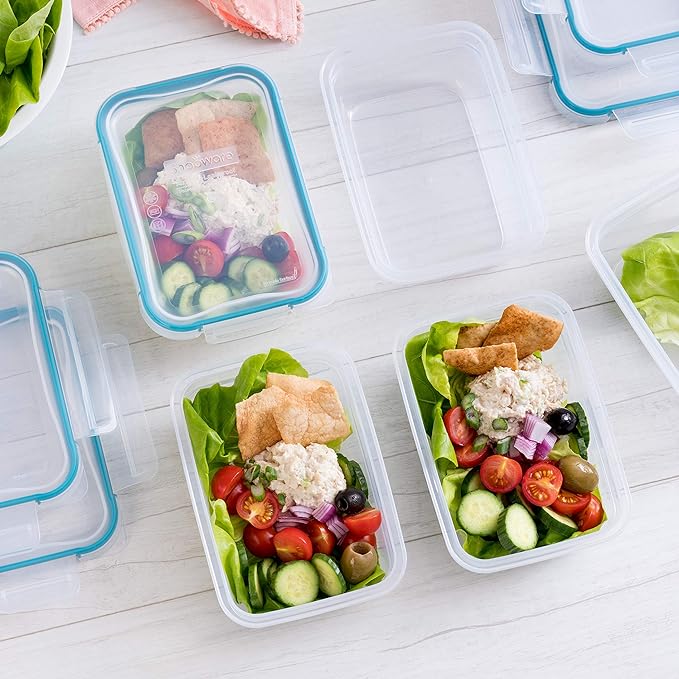 Snapware Plastic Total Solution 5-Pack (3-Cup) Food Storage Containers Set, Leakproof & Airtight Plastic Locking Lids Rectangular Tupperware, Non-Toxic BPA-Free Lids, Microwave Dishwasher Freezer Safe