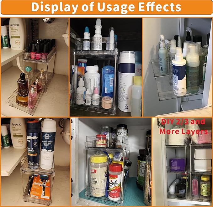 Yieach 2 Tier Pull Out Cabinet Organizer and Medicine Cabinet Storage for Supplement,Vitamin,Medication and Pill Bottle,10.4" Deep Pantry Organizers Drawer,Under Sink Organizer for Bathroom,Cupboard