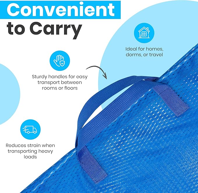Large Mesh Laundry Bags - 2-Pack Heavy Duty with Handles & Drawstring - Machine Washable Net Laundry Sacks for College Dorm, Camp, Travel, Bedding & Clothes Storage (Blue)