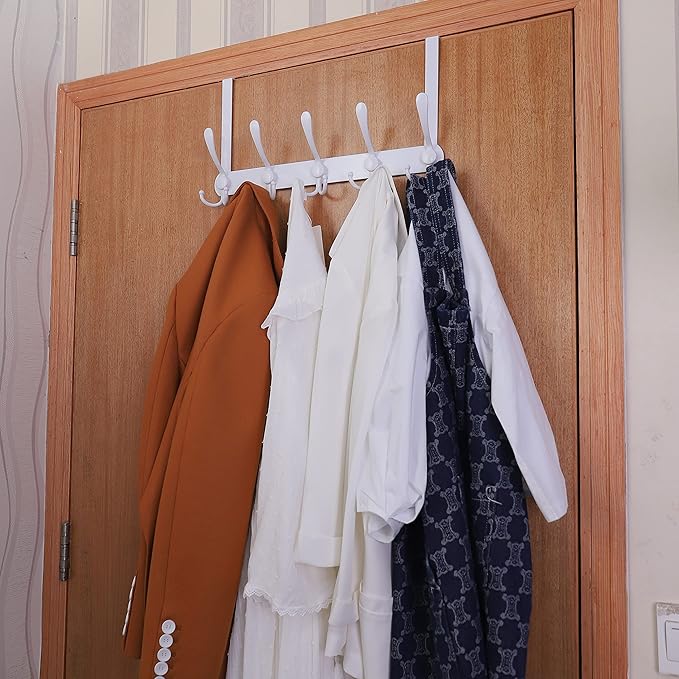 Encozy Over The Door Hooks,Coat Rack for Hanging Clothes Hat Towel (Heavy Duty White 2pcs)