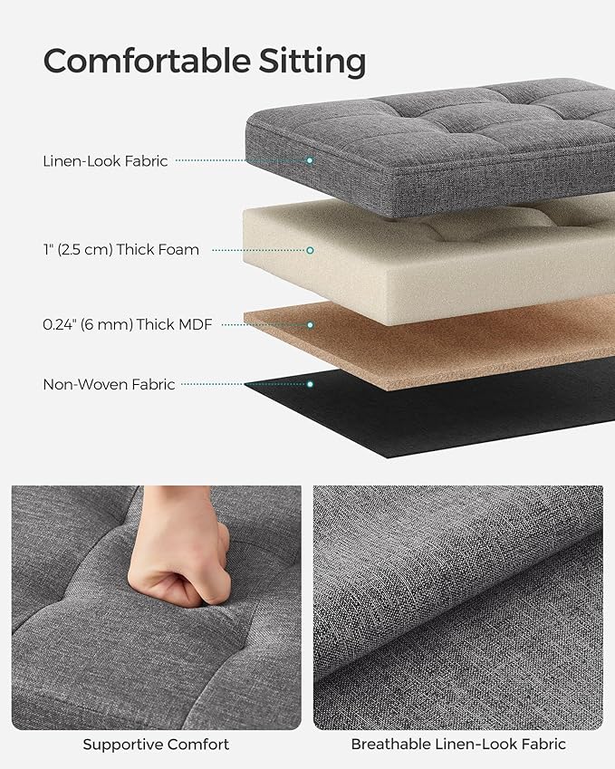 SONGMICS Mazie Collection - Small Folding Storage Ottoman, Foot Rest Stool, 12.2 x 16.1 x 12.2 Inches, 286 lb Load Capacity, for Living Room, Bedroom, Home Office, Dorm, Dark Gray ULSF102G01