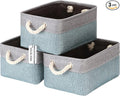 Sea Team 3-Pack Small Storage Basket Set, Storage Cube Organizer, Storage Bins, 12 x 8 x 5 Inches, Rectangle Canvas Fabric Collapsible Shelf Box with Handles for Kids Room (Grey/Stone Blue)