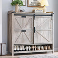 OKD Shoe Storage Cabinet with 2 Flip Drawers & Sliding Door, Farmhouse Entryway Shoe Organizer, Freestanding Rustic Hidden Shoe Rack Cabinet for Entryway, Light Rustic Oak