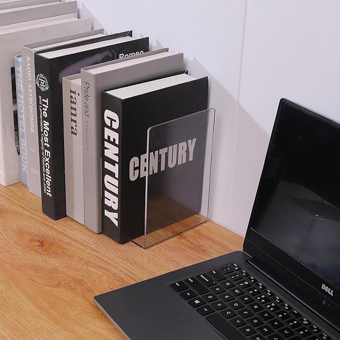 Clear Bookends for Heavy Books,8pcs Acrylic Book Shelf Organizer for Desk,Plastic Heavy Duty Book Holders Standand Invisible Bookshelf Dividers Decorative,Suitable for Office Home Weighted Bookends