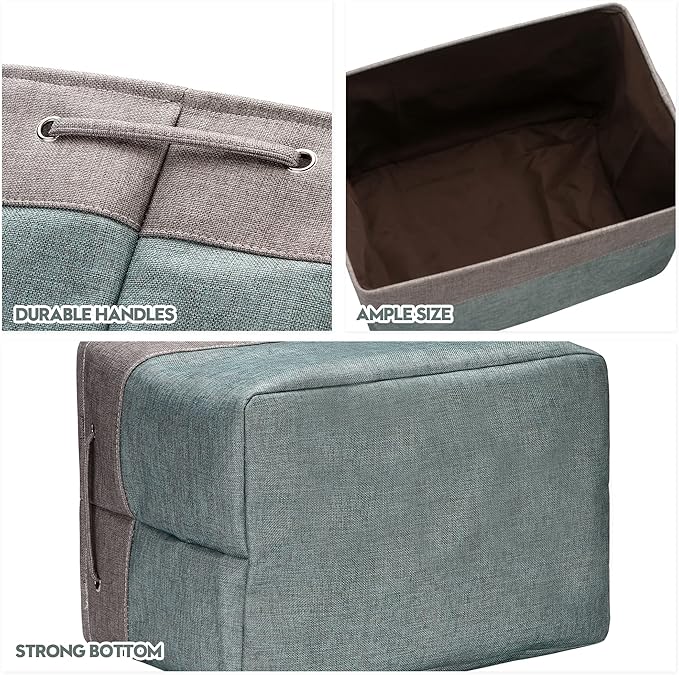 Sea Team 3-Pack Extra Large Storage Basket Set, Trunk Organizer, Clothes Toys Bin, 22 x 15 x 13 Inches, Rectangular Canvas Fabric Collapsible Shelf Box with Handles for Kids Room (Grey/Stone Blue)