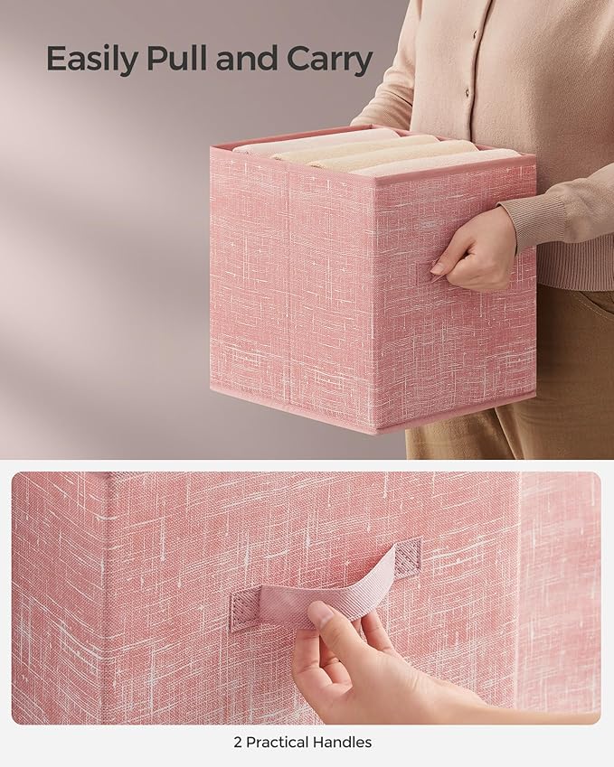 SONGMICS Storage Cubes, 13 x 13 x 13 Inches Non-Woven Fabric Bins with Double Handles, Set of 8, Closet Organizers for Shelves, Foldable, for Clothes, Jelly Pink UROB833R01