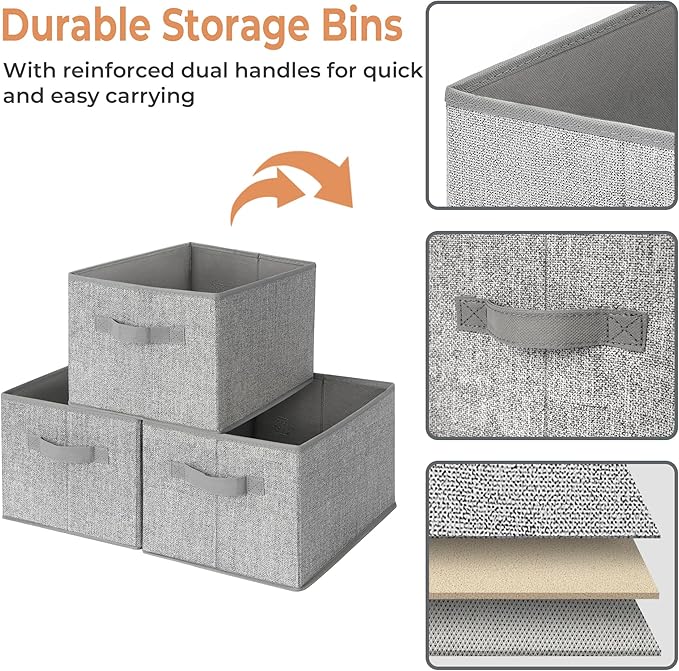 GRANNY SAYS Fabric Storage Bins with Handles, Collapsible Storage Baskets for Shelves, Closet Organizers and Storage Bins, Storage Boxes for Clothes, Gray, Large, 3-Pack