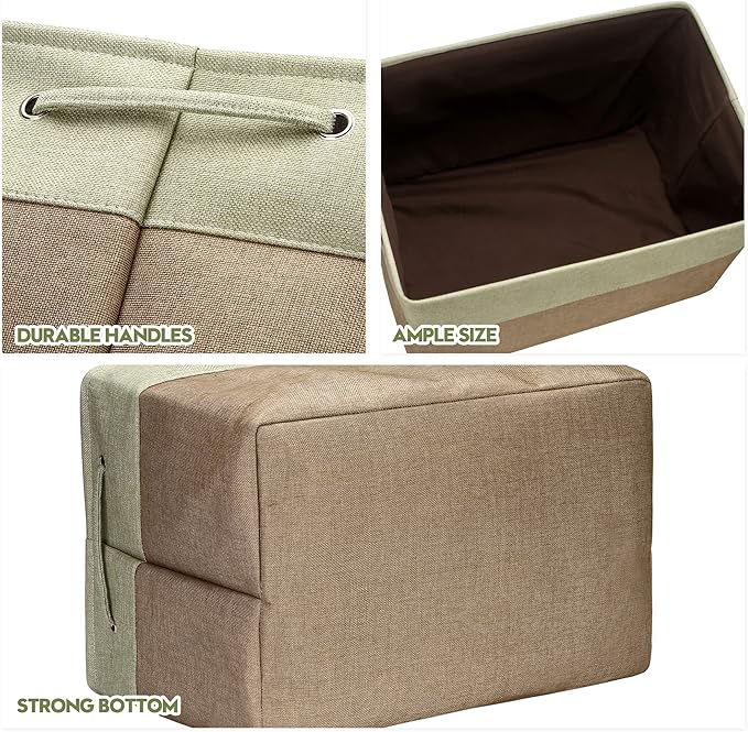 Sea Team 3-Pack Extra Large Storage Basket Set, Trunk Organizer, Clothes Toys Bin, 22 x 15 x 13 Inches, Rectangular Canvas Fabric Collapsible Shelf Box with Handles for Kids Room (Olive/Lime)