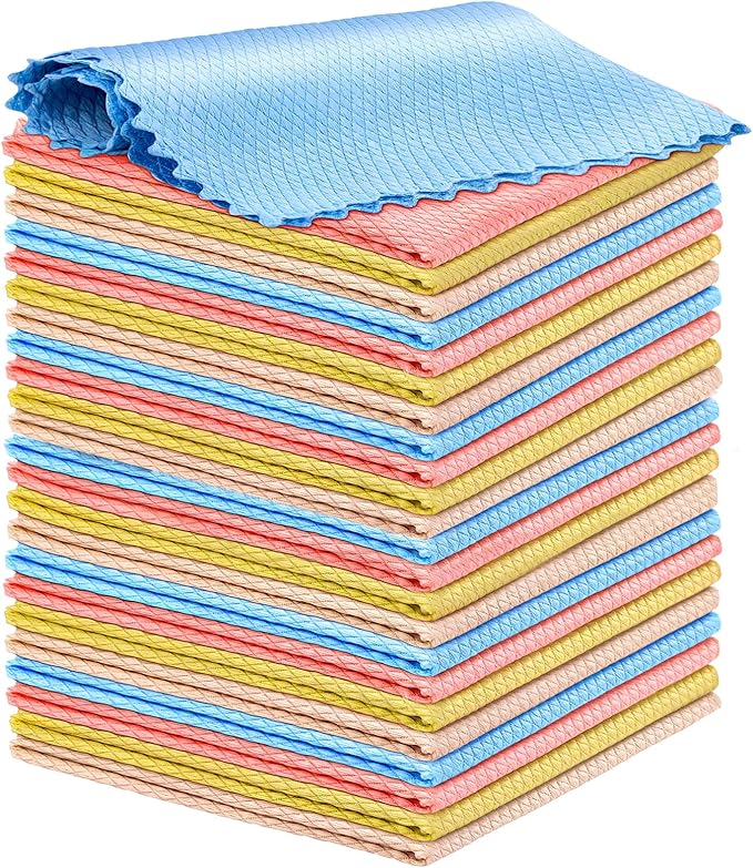 Niveaya 24 Pcs Fish Scale Streak Free Miracle Cleaning Cloth Easy Clean Nanoscale, Microfiber Window Mirror Glass Cleaning Cloth, Lint Free Cloth Wine Glass Polishing Towel, Reusable